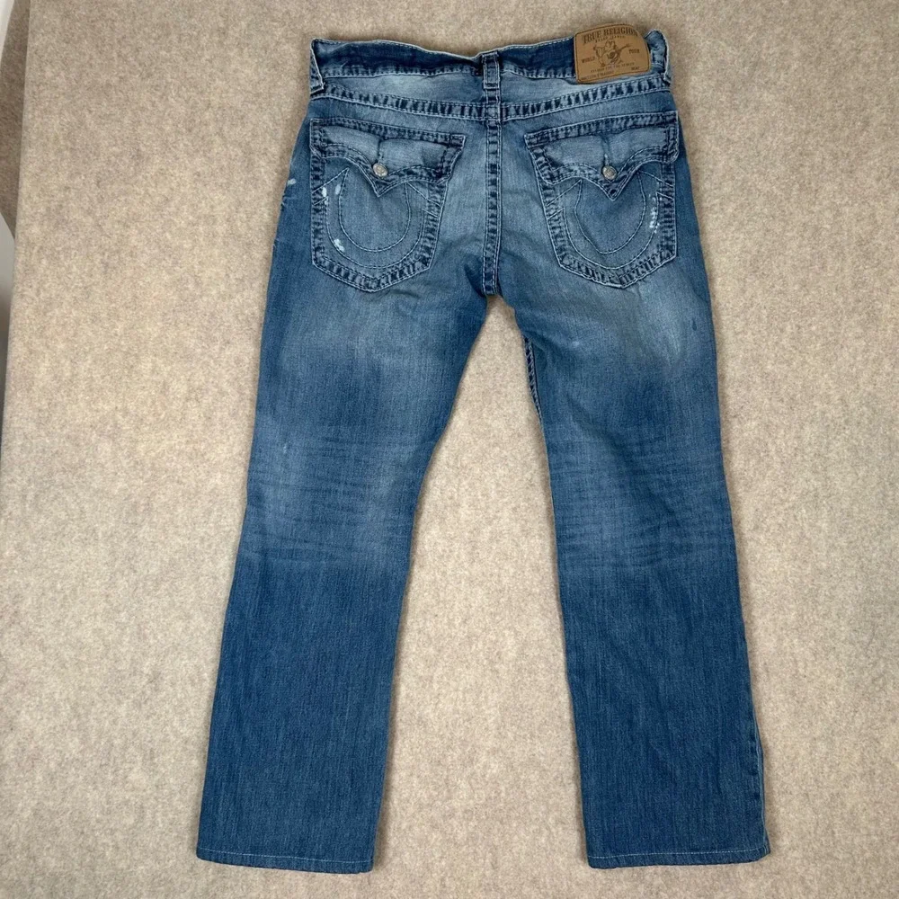 True Religion Jeans Mens 33 Blue Bleach‎ Splatter Patchwork Distressed Denim